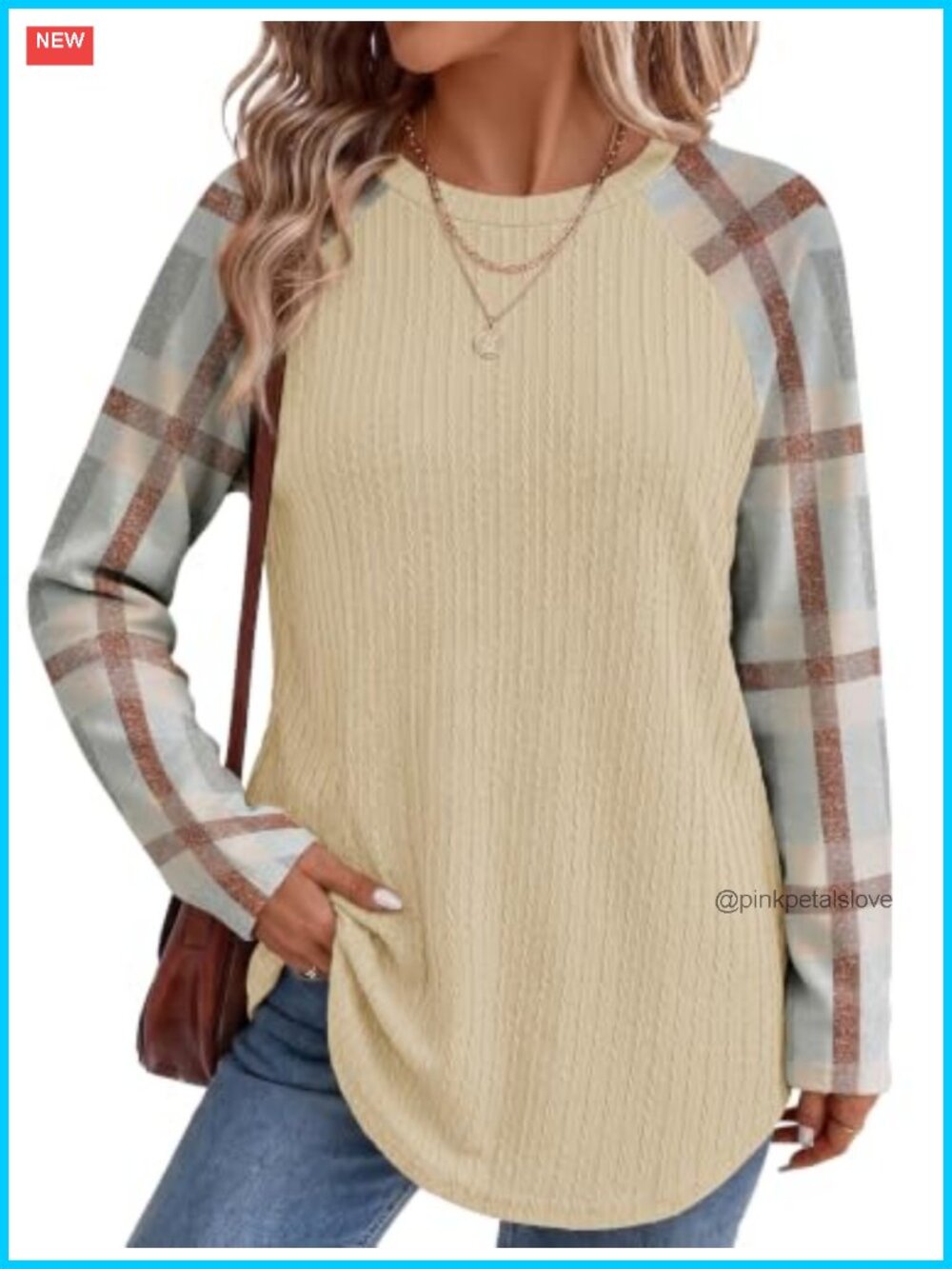 Textured Tunic Top Long Sleeve Crew Neck Curved Hem Women's Casual Blouse